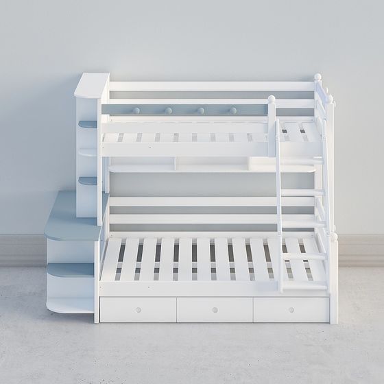 Charming Low-Poly Triple Bunk Bed 3D model for Kids' Spaces