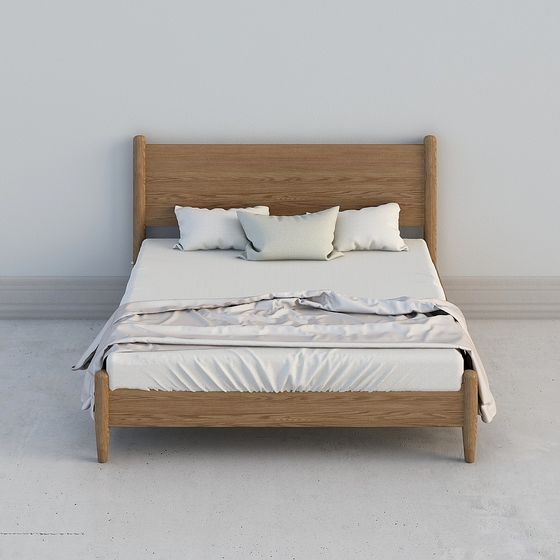 Modern Low-Polygon Bed Frame 3D Model