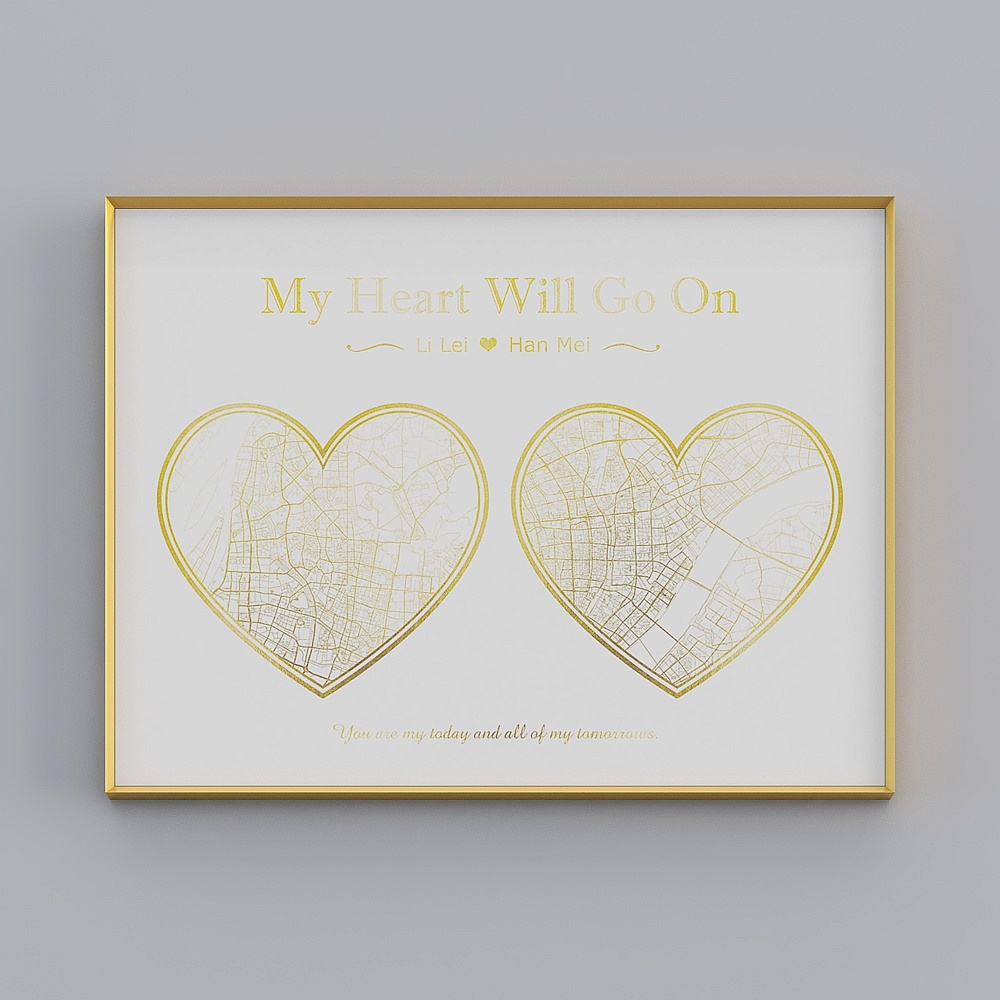 Peinture décorative en forme de cœur en or brossé horizontal unique moderne Kibaki 60x80cm