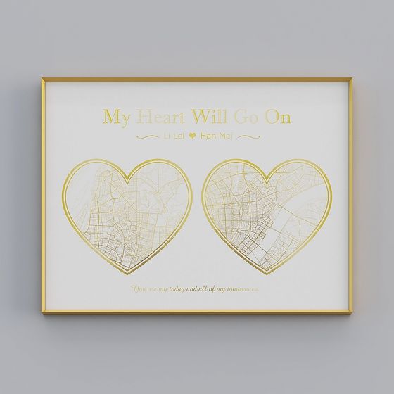 Peinture décorative en forme de cœur en or brossé horizontal unique moderne Kibaki 60x80cm