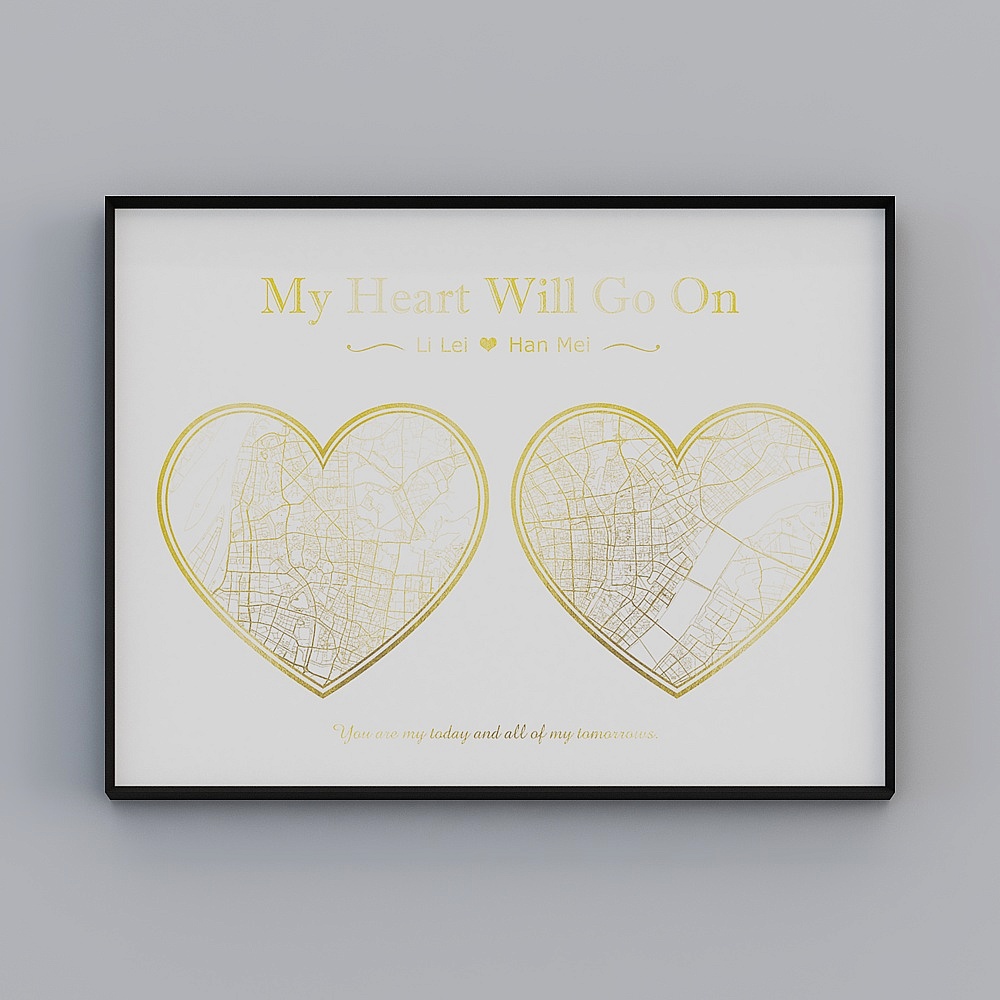 Kibaki modern living room single horizontal brushed gold heart-shaped 60x80cm heart-shaped decorative painting whxd-jc-4