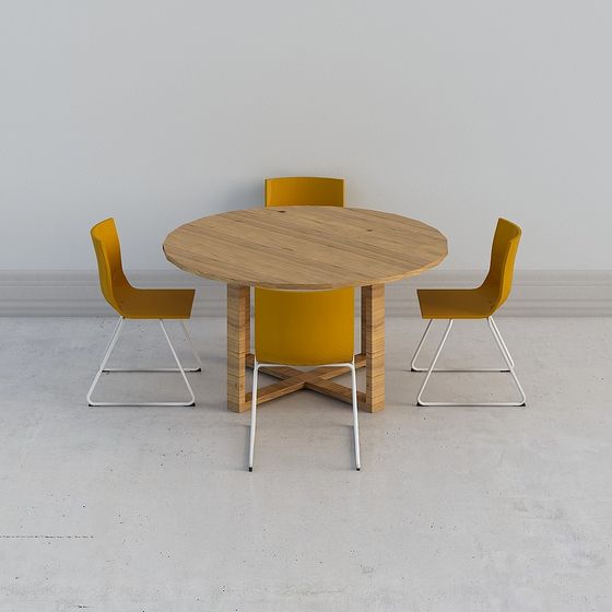 Round Table and Yellow Chairs 3D model