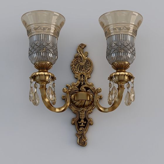 Elegant Crystal and Gold Wall Light 3D model