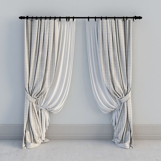 Elegant Low-Polygon Curtain 3D model for Interior Design