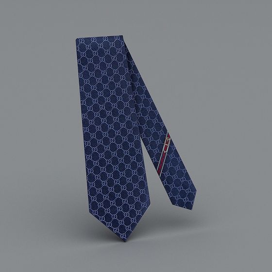 Elegant Blue Tie 3D model with GG Pattern