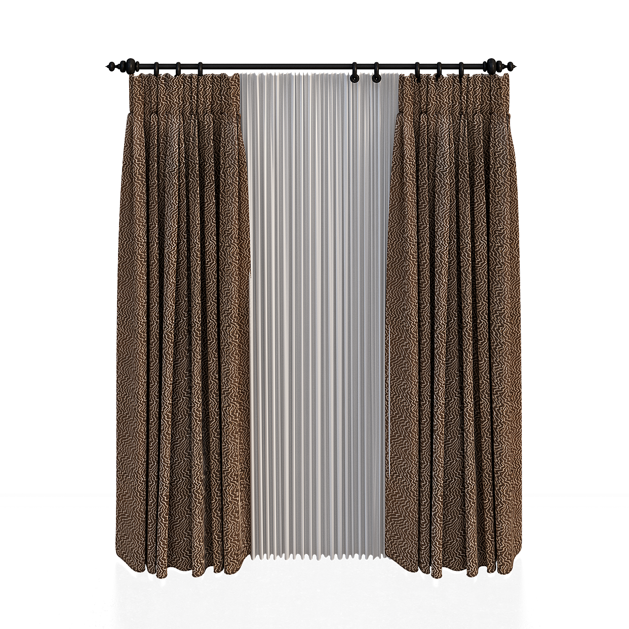 Elegant Low-Polygon Curtains 3D Model – Deep Brown Fabric
