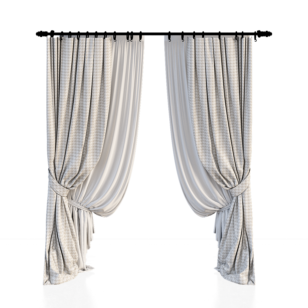 Elegant Low-Polygon Curtain 3D Model – Checked Fabric Texture