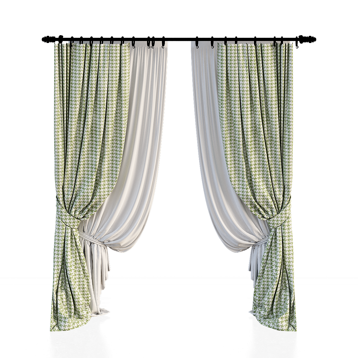 Elegant Low-Poly Curtains 3D Model – Checkered Fabric Design