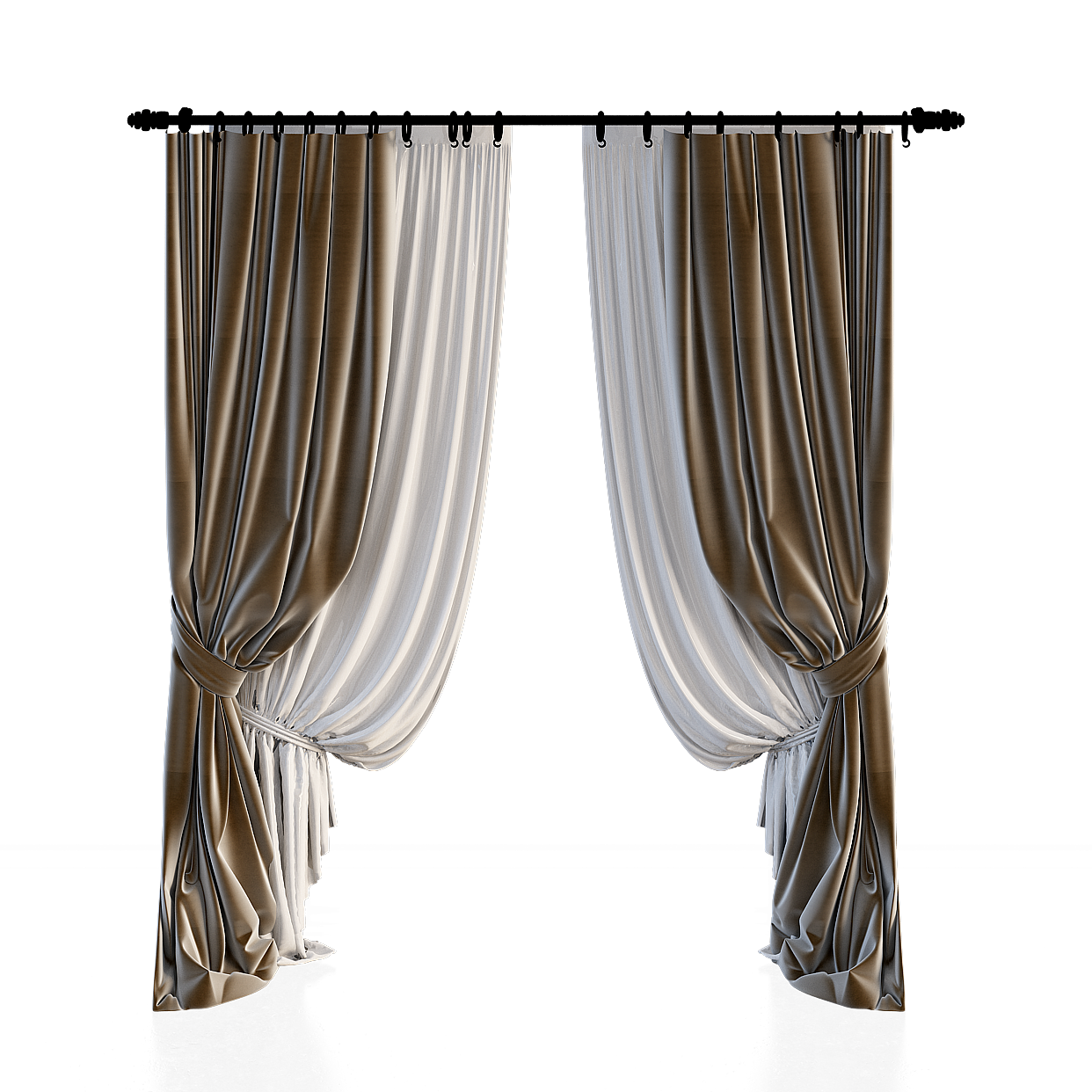 Luxurious Drapes 3D Model – Gold & White Curtains