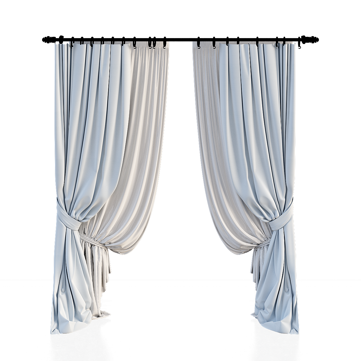 Luxe Drapery Set 3D Model – Light Blue Curtains