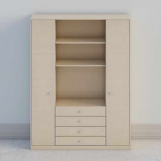 Minimalist Wood Textured Wardrobe 3D model