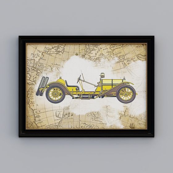 Kippoon 美國藝術 美國復古臥室 交叉黑金框 58.5x78.5cm 經典車 emxz-e-4