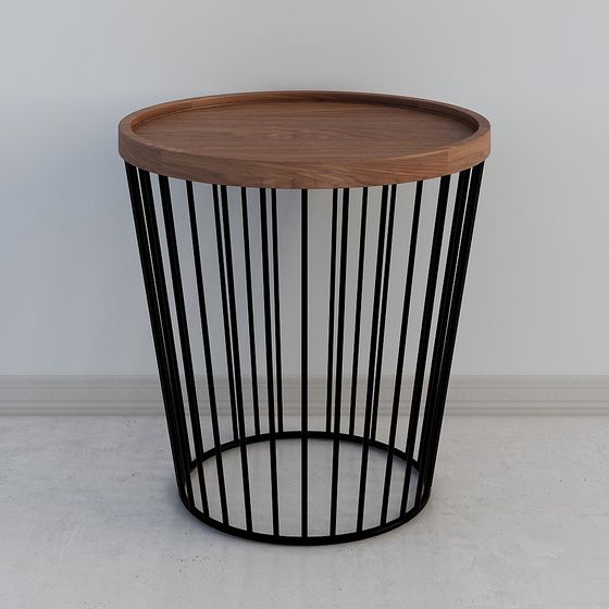 Metal Cage Wooden Table 3D model