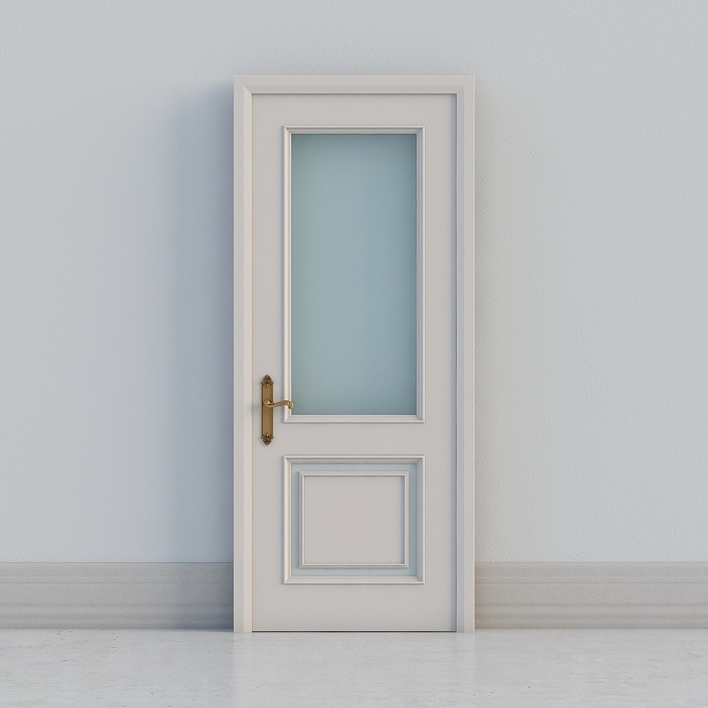 klassische hellgraue Holztür mit Fenstern