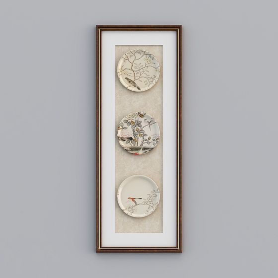 Flower and Bird Porcelain Plate Wall Decor 3D model