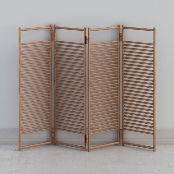 Elegant Low-Polygon 4-Panel Screen 3D Model for Interiors