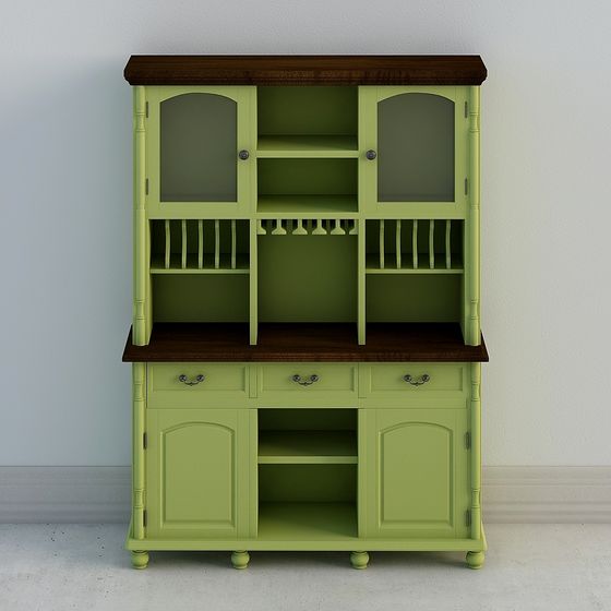 Green Dining Cabinet 3D Model for Open Spaces