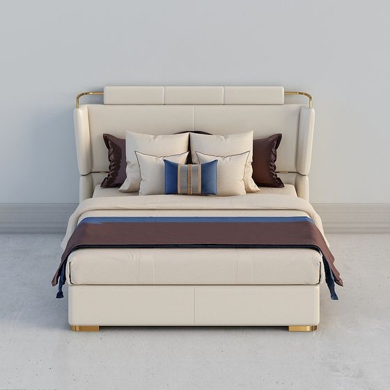 Sophisticated Cream Leather Bed 3D model for Modern Interiors