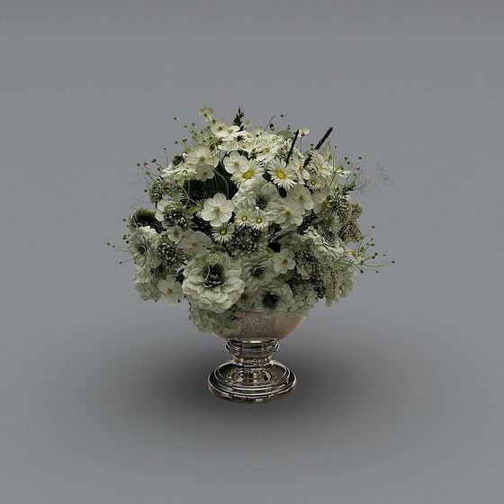Chic Silver Flower Basket 3D model for Creative Spaces