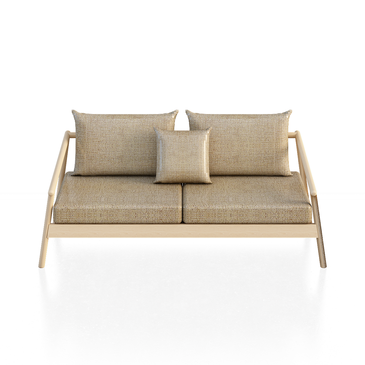 Cozy I-Shape Wooden Sofa 3D Model – Natural Wood Texture