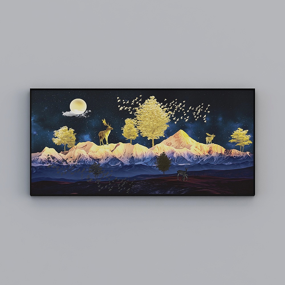 Phòng khách hiện đại Kibaki đơn ngang chải vàng phong cảnh 70x150cm tranh trang trí phong cảnh emxyl-jc-1