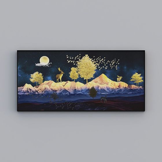 Phòng khách hiện đại Kibaki đơn ngang chải vàng phong cảnh 70x150cm tranh trang trí phong cảnh emxyl-jc-1