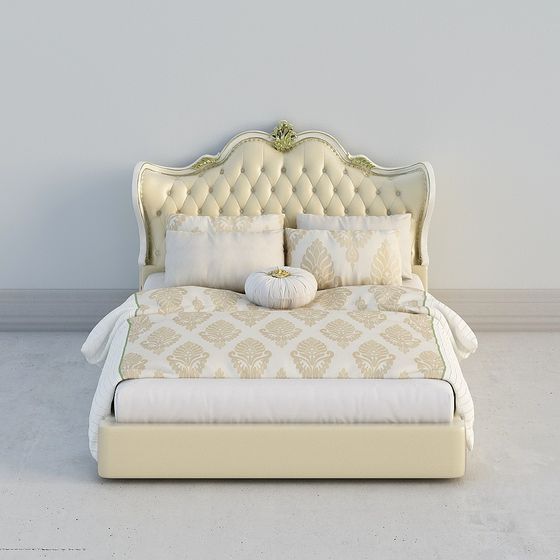 Elegant Low-Poly Bed 3D Model with Classic Charm