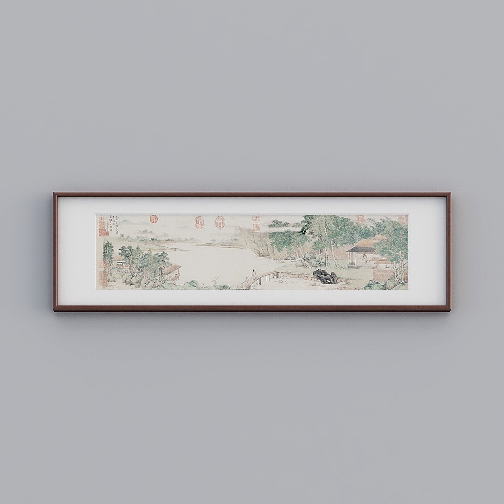 Kibei flagship store Chinese tea room study mahogany color frame 48x163cm with the piano visiting friends map