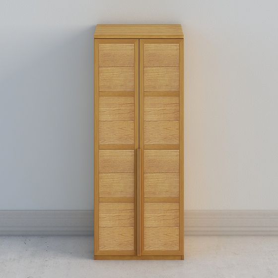 Wood Color Two-Door Wardrobe 3D Model for Elegant Interiors
