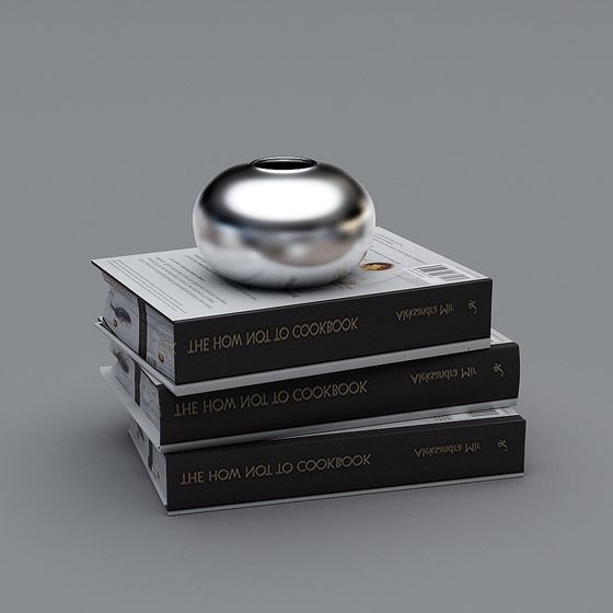 Sculptural Metal Sphere on Book Stack 3D model