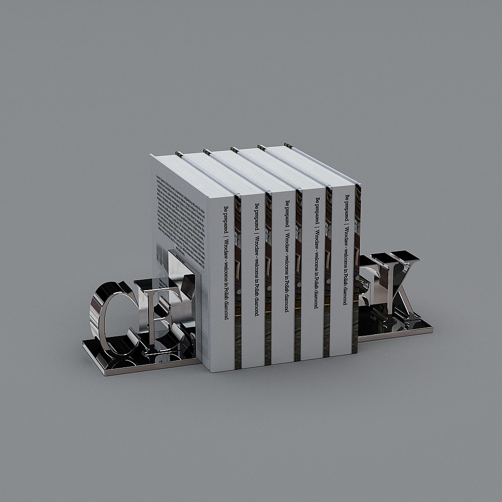 Bookshelf with Metal Letters 3D model