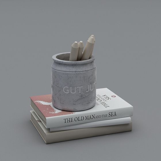 Artistic 3D Model Featuring Books and Crayons