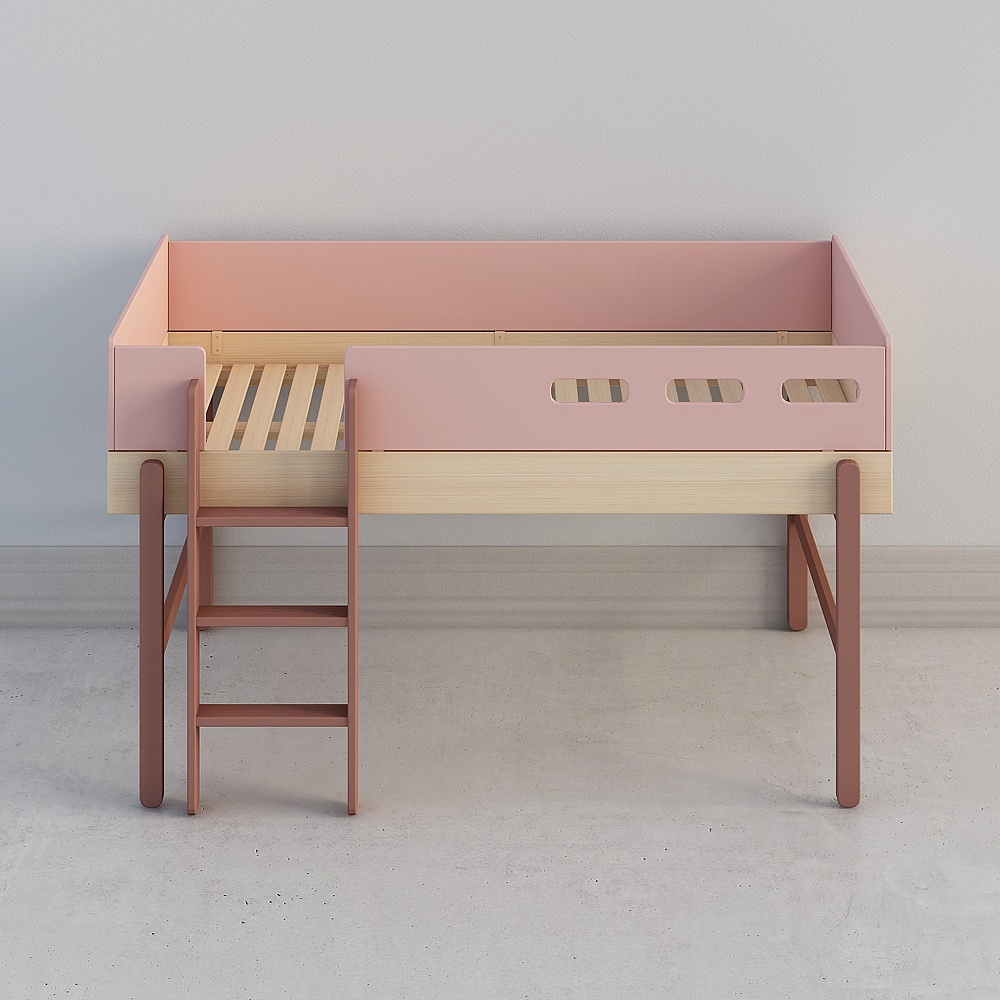 Pink Wooden Child Bed 3D model