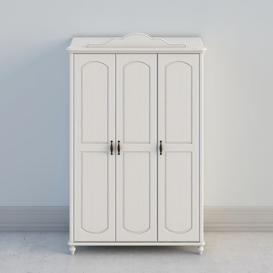 Earth Color Three-Door Wardrobe 3D Model