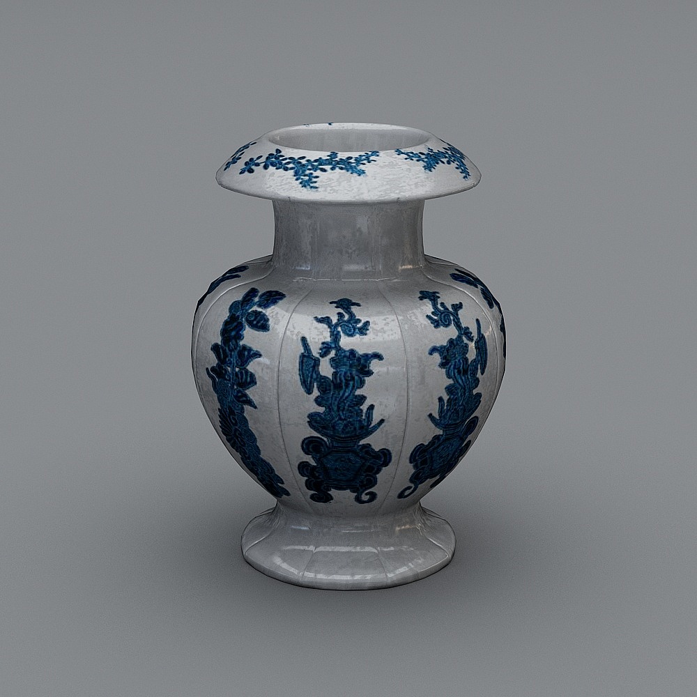 Elegant Blue and White Porcelain Vase 3D model