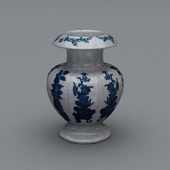 Elegant Blue and White Porcelain Vase 3D model