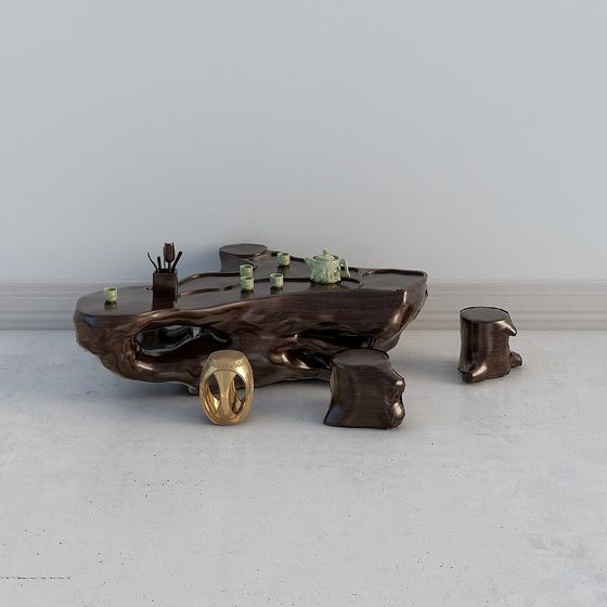 Natural-Inspired 3D Tea Table Set Model