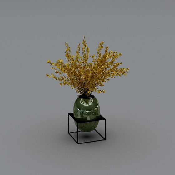 Glass Vase with Golden Branches 3D model