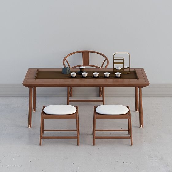 Elegant Tea Table and Chairs 3D Model Set