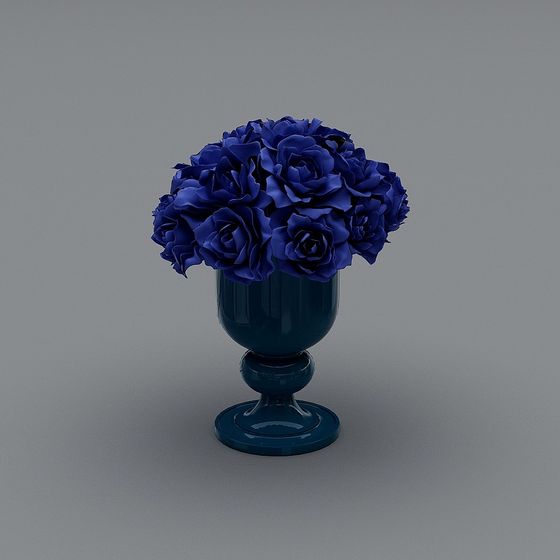 Deep Blue Rose Vase 3D model