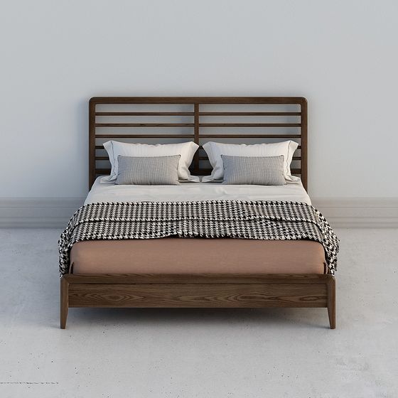Earth Tone Solid Wood Bed 3D Model for Cozy Bedrooms