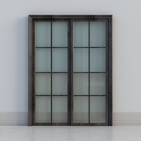 Stylish Wood Frame Glass Sliding Door 3D model