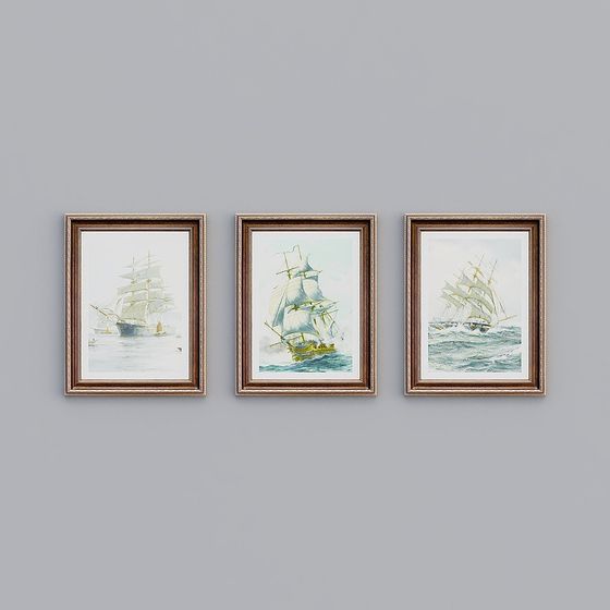 Sailing Triptych 3D Model for Nautical Decor