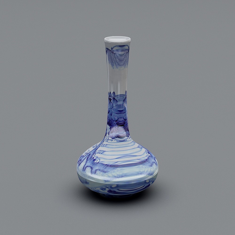 Elegant Blue and White Porcelain Vase 3D model