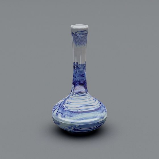 Elegant Blue and White Porcelain Vase 3D model