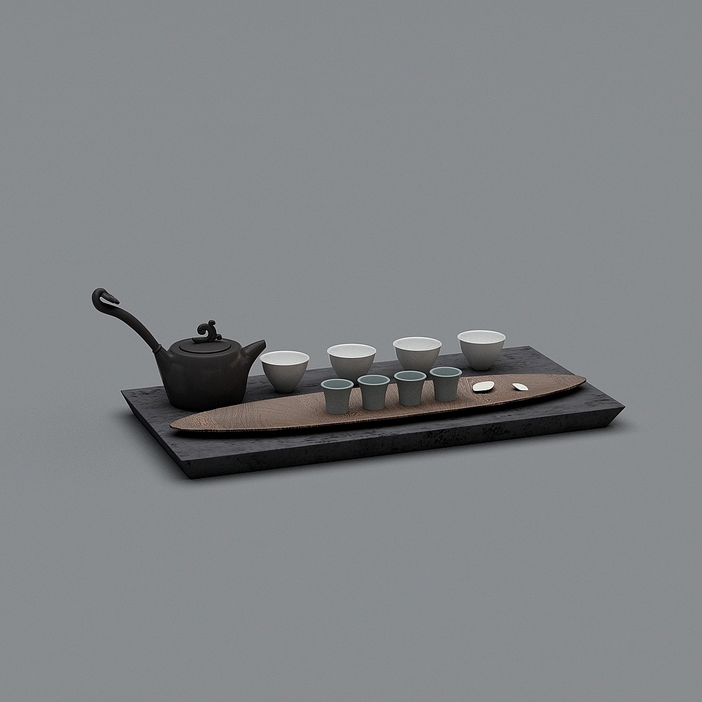 Elegant 3D Tea Set Model for Tranquil Spaces