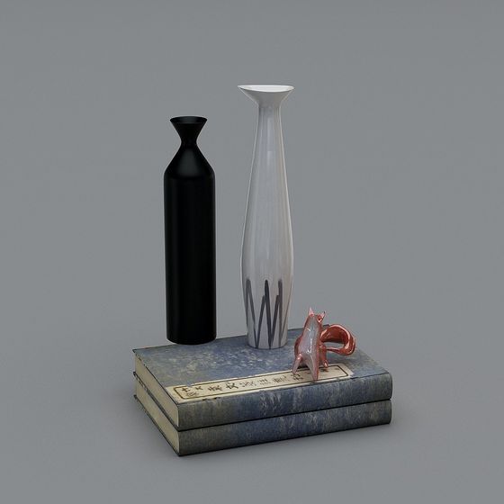 Elegant Low-Poly Vase and Fox Sculpture 3D model