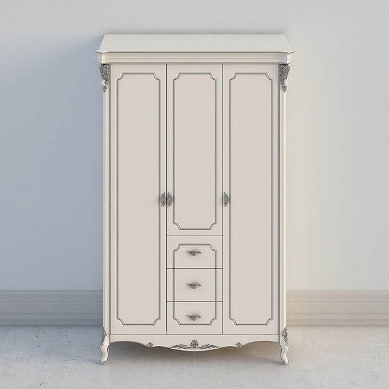 Black Three-Door Wardrobe 3D Model