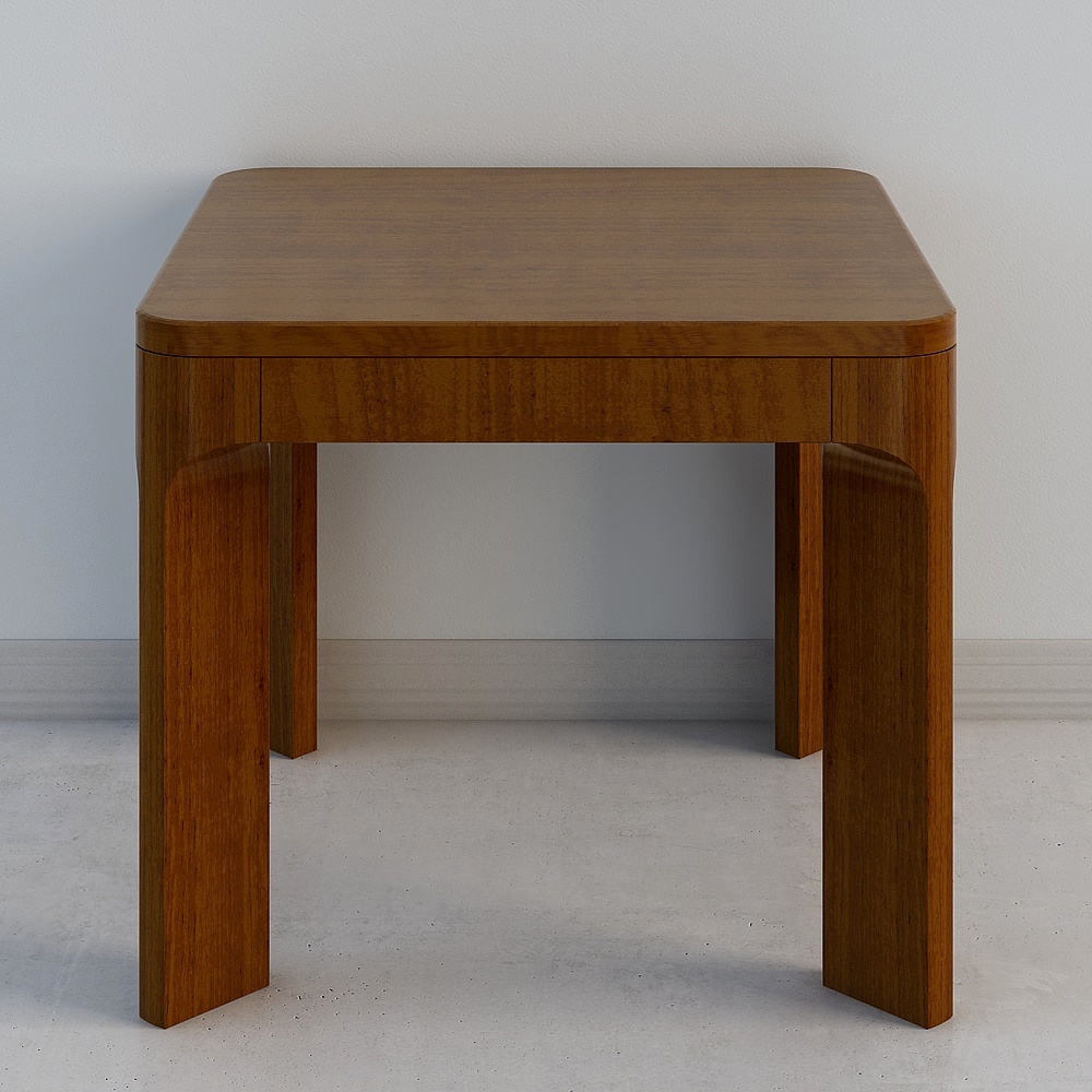 Modern light brown wooden dining table with four legs on white background