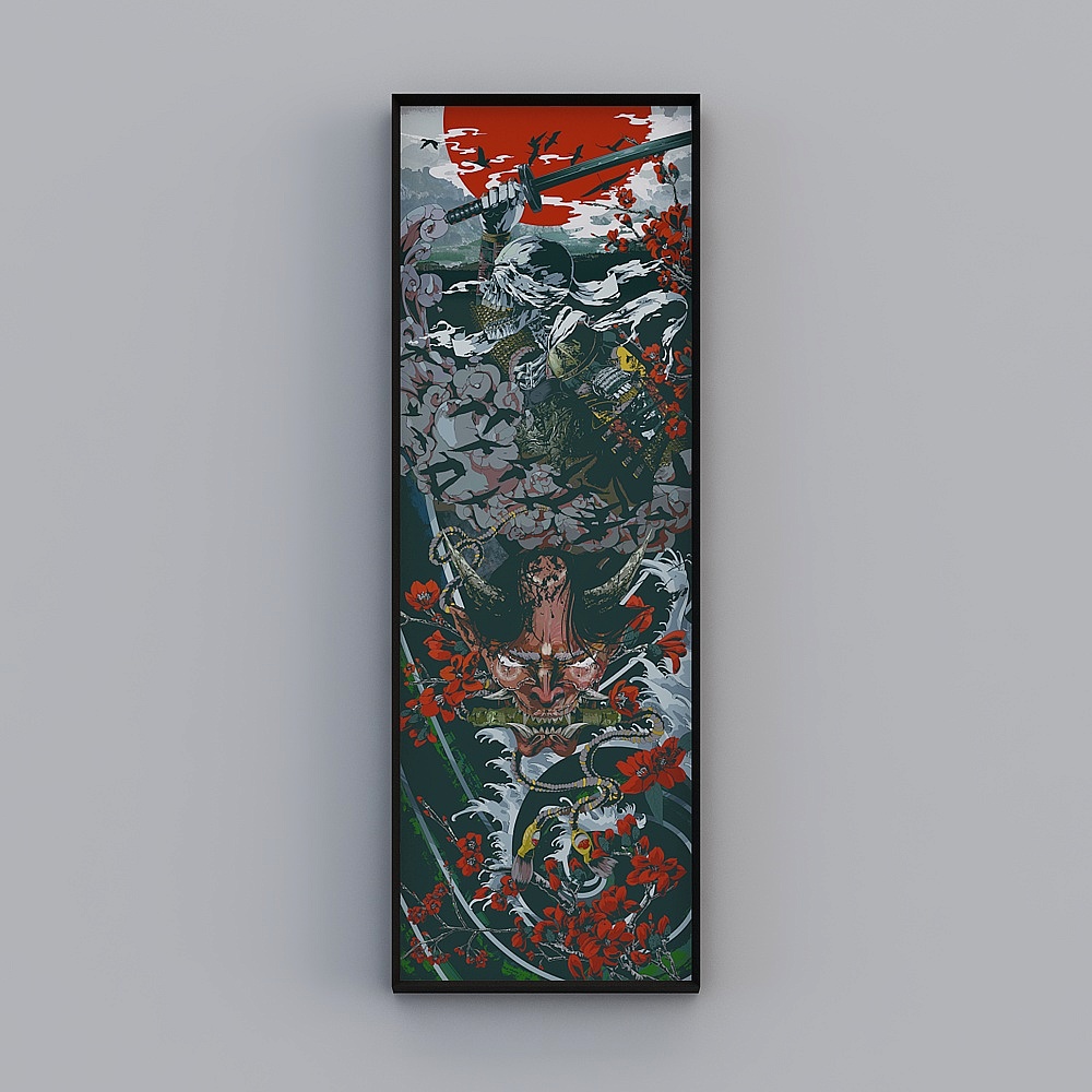 Kibaki Japanese single vertical pull-up dumb black metal frame warrior 30x90cm character